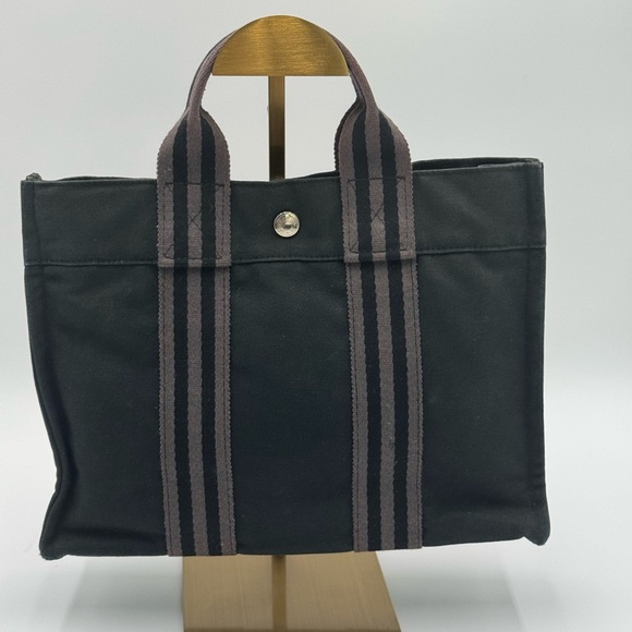 Authentic "HERMES" Fourre Tout Tote Bag Gray Canvas - Picture 1 of 15